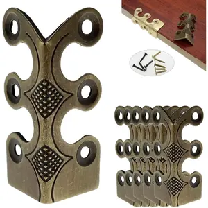 5Pcs Bronze Solid Brass Vintage Skirting Board Baseboard Corner Protectors, Metal Table Corner Perimeter Cover Safety Bracket with Screws