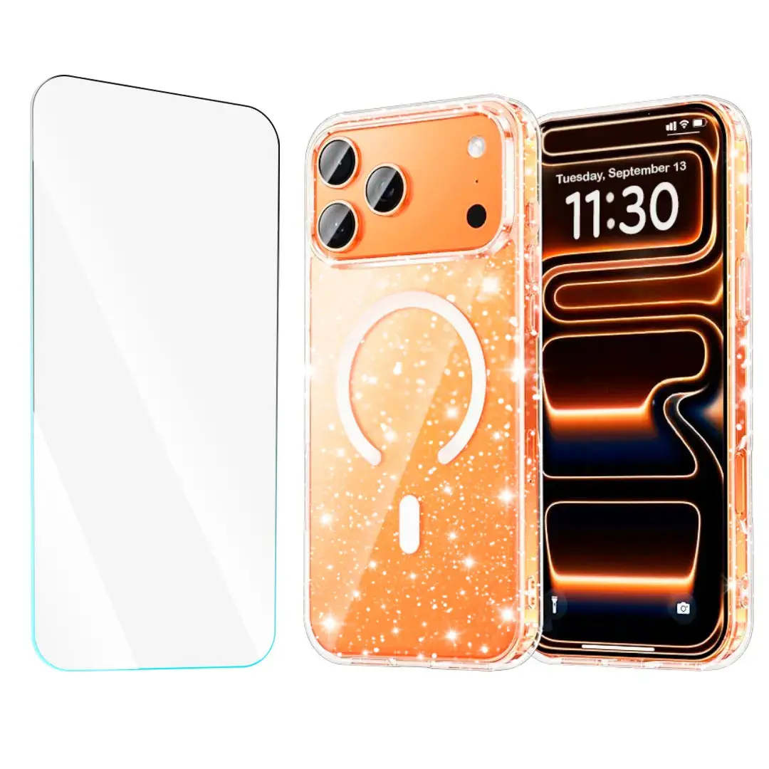 Entronix Bundle Compatible with iPhone 17 Pro - [Magnetic] Glitter Clear Case & 1 Clear Screen Protector