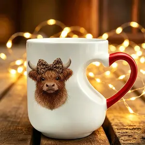 Magic Color-Changing Heart Mug, Cute Highland Cow Ceramic Coffee Cup, 11oz 330ml, Perfect Gift For Her & Him, Cup Drinkware