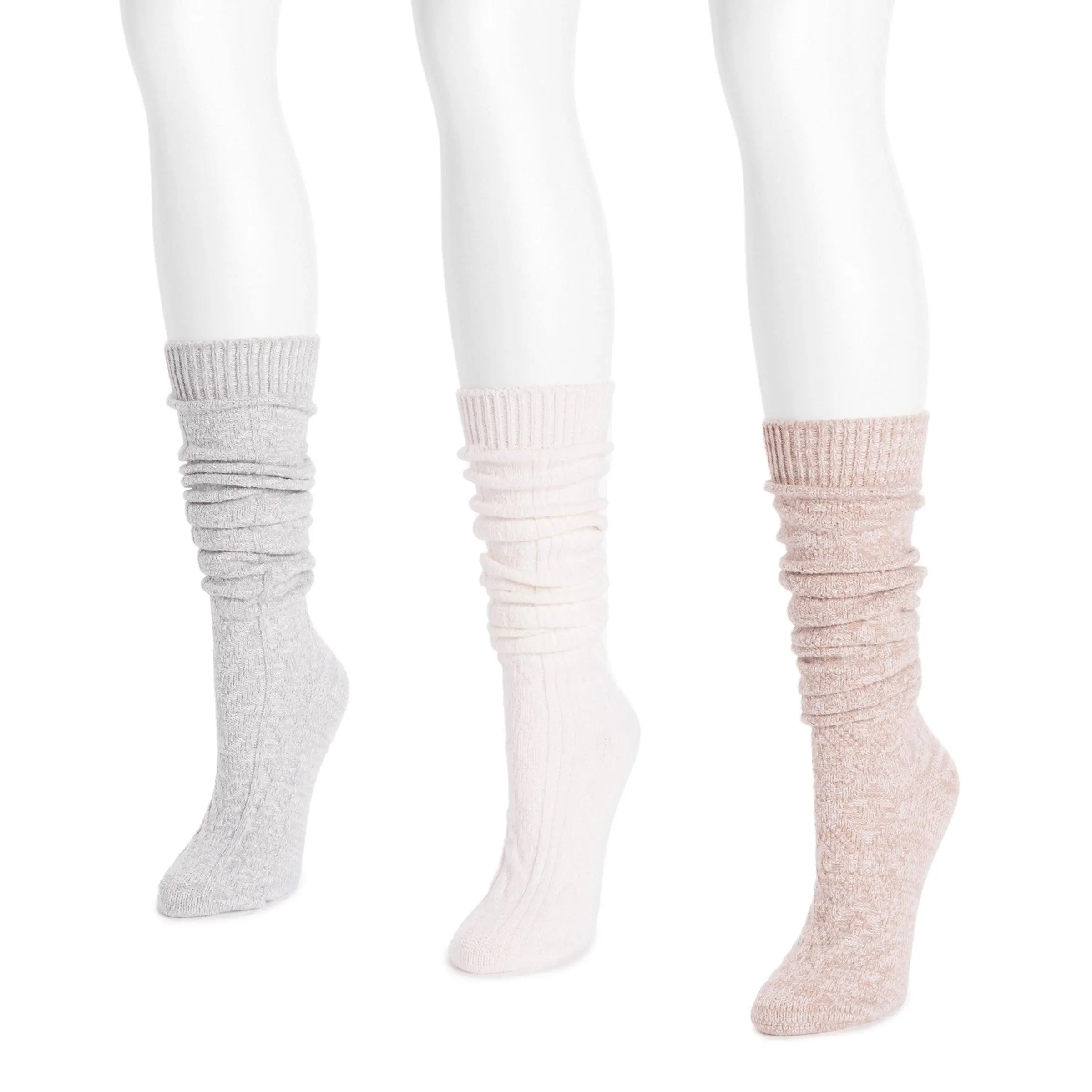 Women's Assorted Basic Minimalist Knit Knee High Socks, 3-Pair Pack, Spandex-Nylon Blend, Sweater-Like Texture, Universal Fit, Assorted Knee-High Socks