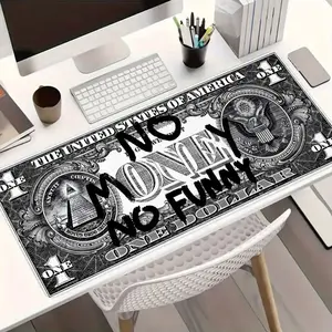 1pc NO MONEY NO FUNNY Gaming Mouse Pad,Interesting US Dollar Extended Desk Mat Office Desk Accessories- Non-Slip Stitched Edge Computer Mat For Desk 35.4x15.7 Inches Rubber Base Laptop Keyboard Pad for Home Office & Gamer,Durable and Spill-Resistant