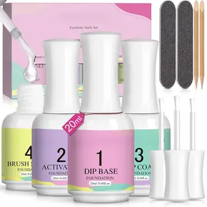 Dip Powder Liquid Set: 20 ml Ultimate Nail Dip System Essentials Liquid Large Capacity Dipping Base Activator Top Coat Brush Saver No Curing Needed for DIY Home Manicure