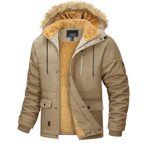 MAGCOMSEN Men's Fleece Lined Parka Jacket Hooded Puffer Jacket Warm Winter Coat Thicken Fur Jackets Windproof Coats Menswear Tops