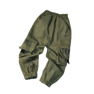 Boys' Elastic Waistband Long Work Pants - Long Length, Flexible Fit, Unique Text Print, Smooth Durable Fabric, Machine Washable - Casual Active Bottoms for School, Playdates