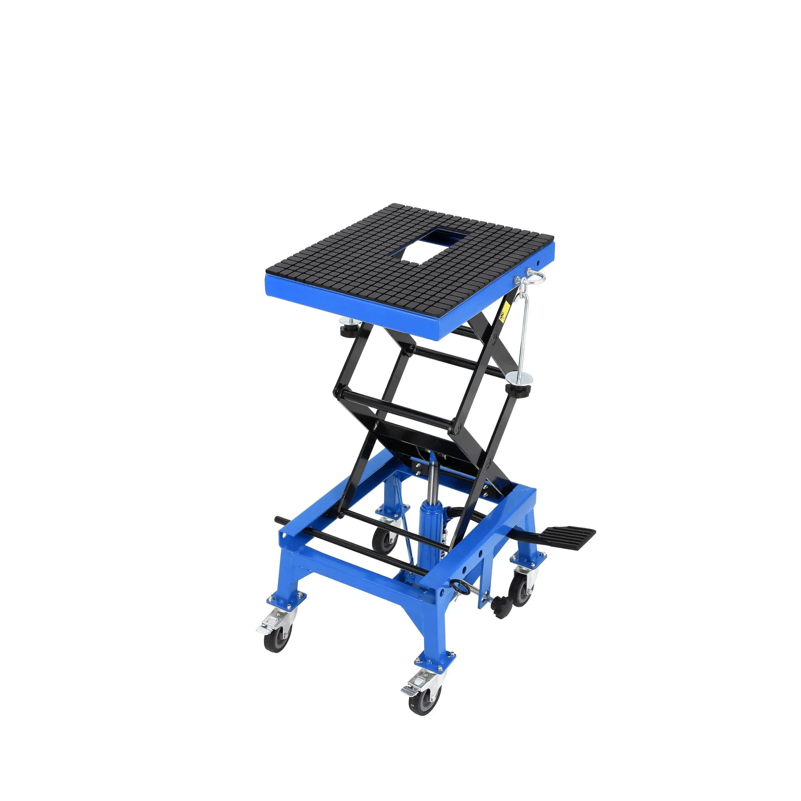Garvee Hydraulic Motorcycle Lift Table with 350 LBS Capacity, Foot-Operated Scissor Lift Jack, Wide Deck, 4 Wheels, J-Hooks, Adjustable Lifting Height 13.78-34.25 in for Motorcycle, ATV & Buggy Maintenance