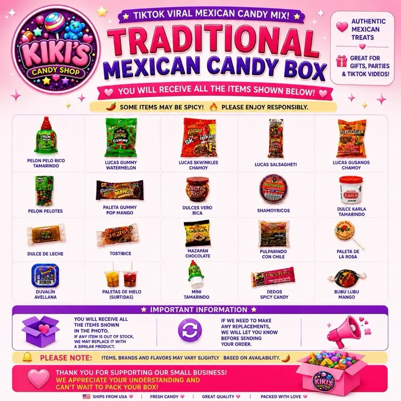 Mexican Candies Gift Bag - 50 Assorted Mixed Flavor Pack Sweet Treats in Cute Wrappers, Party Snacks for Mexico School Celebrations, Novelty Candy for Friends