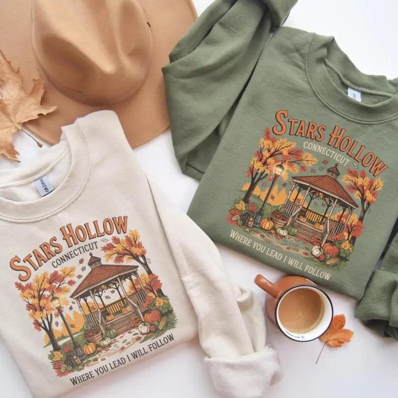 Stars Hollow Sweatshirt Vintage Lukes Diner Autumn Festival Crewneck Where You Lead I Will Follow Sweater Gilmore Fan Gift Long Sleeve Shirt