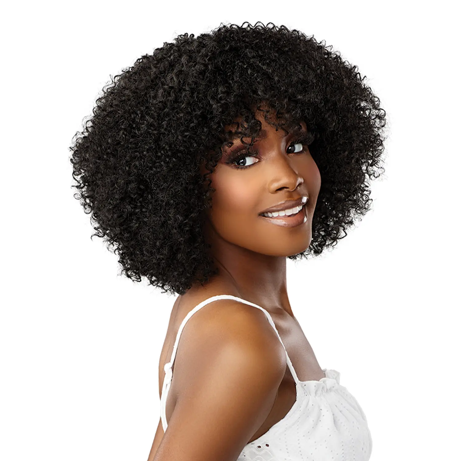 SENSATIONNEL Dashly Unit 15 Synthetic Curly Wig - Unisex Shoulder-Length Jerry Curl Wig with Bangs, Heat-Resistant Synthetic Hair, Ready-to-Wear for Casual Wear & Dress Up