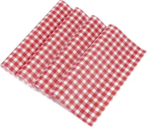 100 count Wax Paper, 12" x 12" Red and White Checkered Greaseproof Paper, for Basket Liners, Sandwich Wrapping, Deli Sheet for BBQ, Picnic, Party