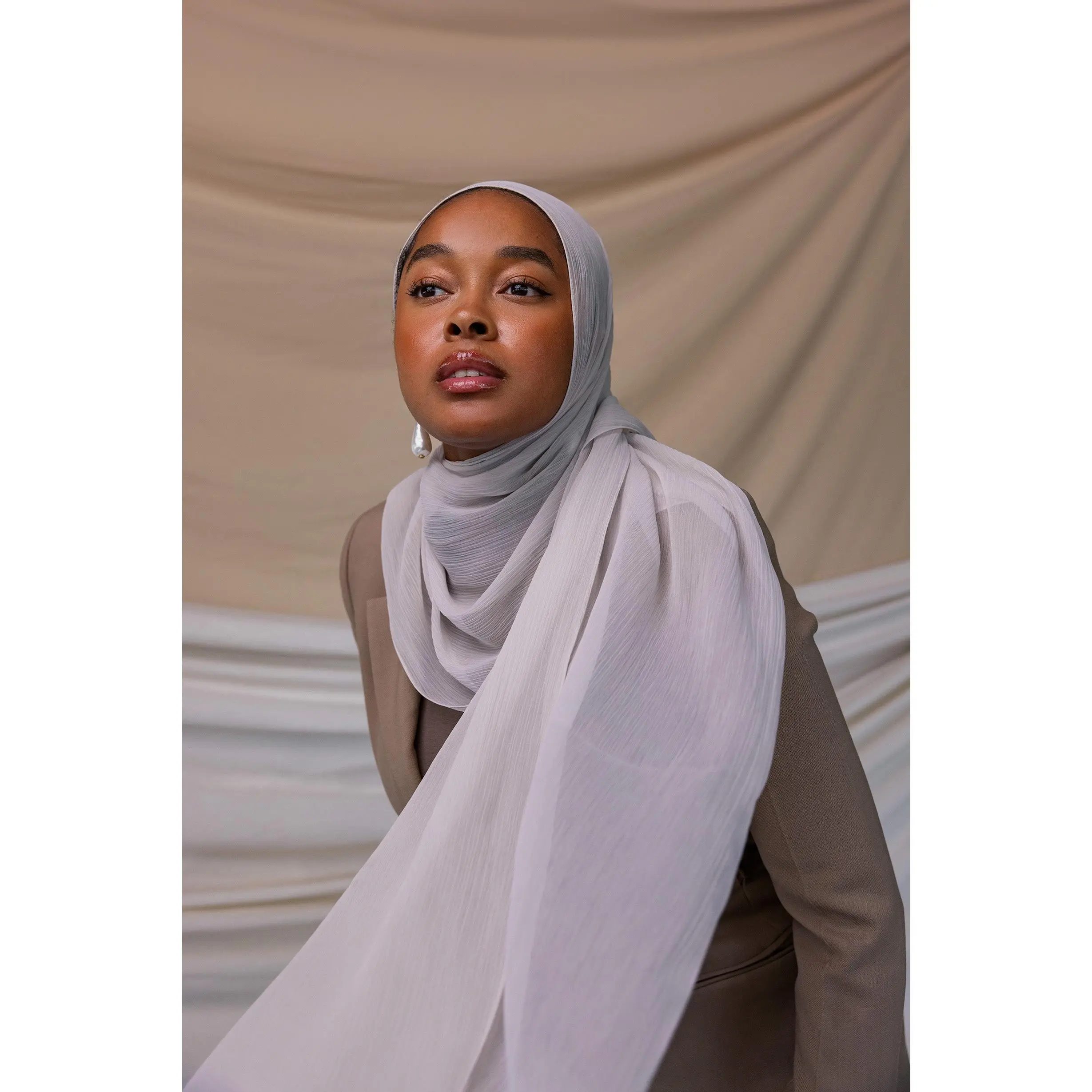 VELA Sterling Silver Metallic Crinkle Chiffon Square Hijab - Muslim Head Scarfs, Effortlessly Stylish Modest Fashion Accessory, Easy to Wear for Any Occasion, Hijab Style, Muslim Fashion, Hand Wash, Refined, Polished Look