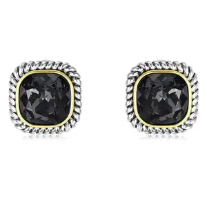 Mytys Elegant Square Stud Earrings Framed in Twisted Rope Design– Classic and Sophisticated Jewelry for Women Cubic Zirconia