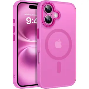 Compatible with iPhone 16 Plus Case for Magnetic iPhone 16 Plus Phone Case [Compatible with] Slim Translucent Matte Shockproof Bumper Drop Protection Girls Women Boys Cover, New Pink