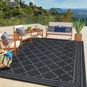Outdoor Rug Waterproof for Patios, Reversible Outdoor Plastic Straw Camping Rug Carpet, Large Area Rugs Mats for RV, Picnic, Backyard, Deck, Balcony, Porch, Beach, Modern Treillis UV Resistant Carpet Mat tiktokshopspringglowup