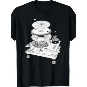 [ Mother’ Day] Vintage DJ Turntable 1210 Blueprint Graphic T-Shirt For Men - Mother’ Day Crew Neck Short Sleeve Music Lover Gift Menswear Tops T-Shirt For Men And Women, breathable comfort, vintage vibe, for pet lovers, wellness l