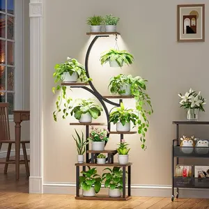 S-Shaped Decorative Plant Stand With Grow Light, 8 Tier 62 Inch Tall Corner Plant Shelf ForIndoor Plants, Multi-Functional Stand For Living Room Home Decor