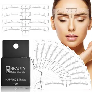 Perfect Valentine‘s Gift - 100 Pack Eyebrow Ruler with 1 Box 10M Premium Eyebrow Mapping Ink String Pre-Inked Microblading String for Eyebrow Mapping Ultra-Thin Mess-Free for Marking Symmetrical Eyebrows Makeup Cosmetic