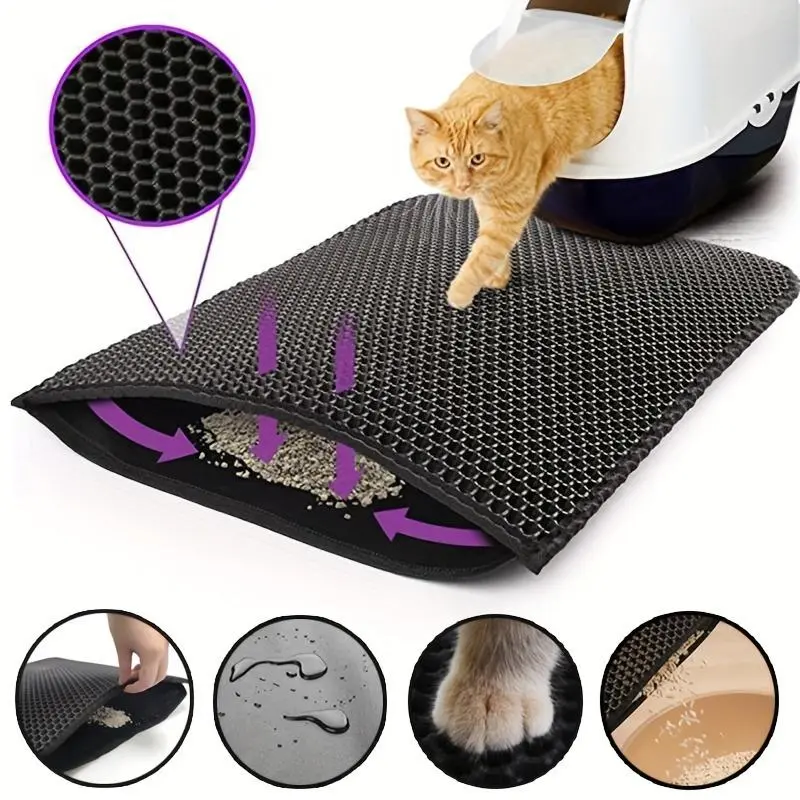 Cat Litter Trapping Mat - 47.24in x27.56in Large Waterproof Floor Protector, Double Layer Honeycomb Design, Washable, Odor Control, Spill Proof, Universal Fit, Clean Solution for Kittens, Litter Scatter Prevention
