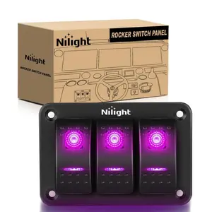 Nilight 3-Gang 5-Pin Aluminum ON/OFF Rocker Switch Panel with LED Lights & Purple Ambient Lighting, Auto Replacement Part for Outdoor Automotive Battery Systems