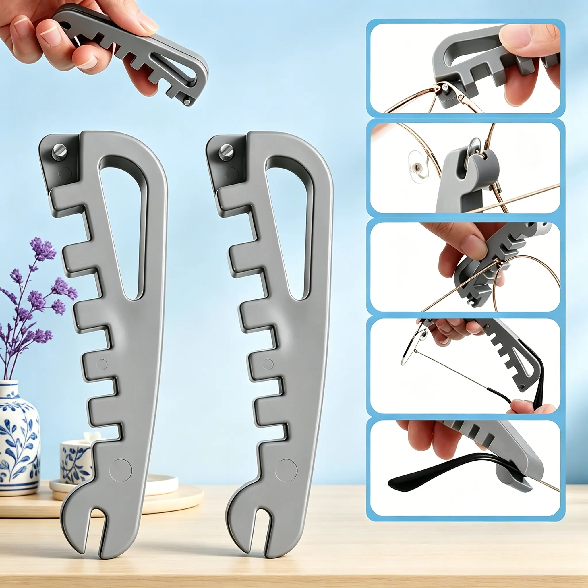 2PC Glasses Frame Bender & Curvature Adjuster – Portable Multi-Function DIY Tool for Temple Arms & Nose Pads Repair