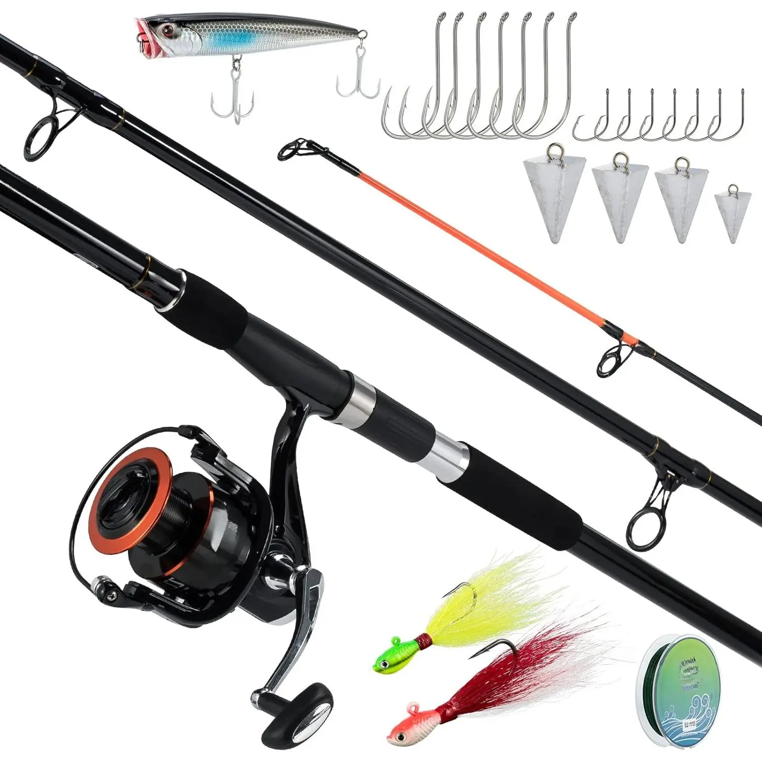 Surf Fishing Rod and Reel Combo, Saltwater Fishing Combo, 12ft Surf Rod 8000/9000 Spinning Reel 9+1 BB, Offshore Gear Kit Pole Equipment Set