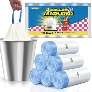 4 Gallon Trash Bags Drawstring 1.1 Mil - 120 Count White Small Garbage Bags Unscented for Bathroom, 15 Liter Thick Plastic Wastebasket Liners