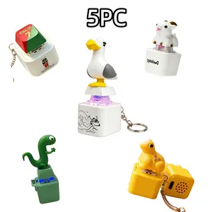 5PC Birthday Gift | Holiday Present | Party Favor Cute Seagull Button Keychain with Real Sound & LED Light, Funny Interactive Fidget Toy Key Ring, Novelty Stress Relief Toy, Unique Prank Gift for Friends Family Teens