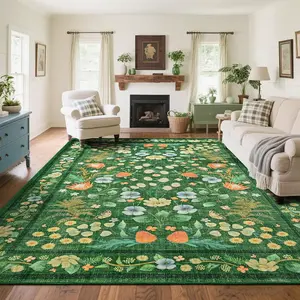 6x9 Stain Resistant Area Rugs for Living Room,  Machine Washable Vintage Rug for Bedroom, Non-Slip Backing  Floral Carpet for Home Office Nursery Dining Room Kitchen, Black,Purple,Green,Beige,4x6,5x7,6x9 Feet
