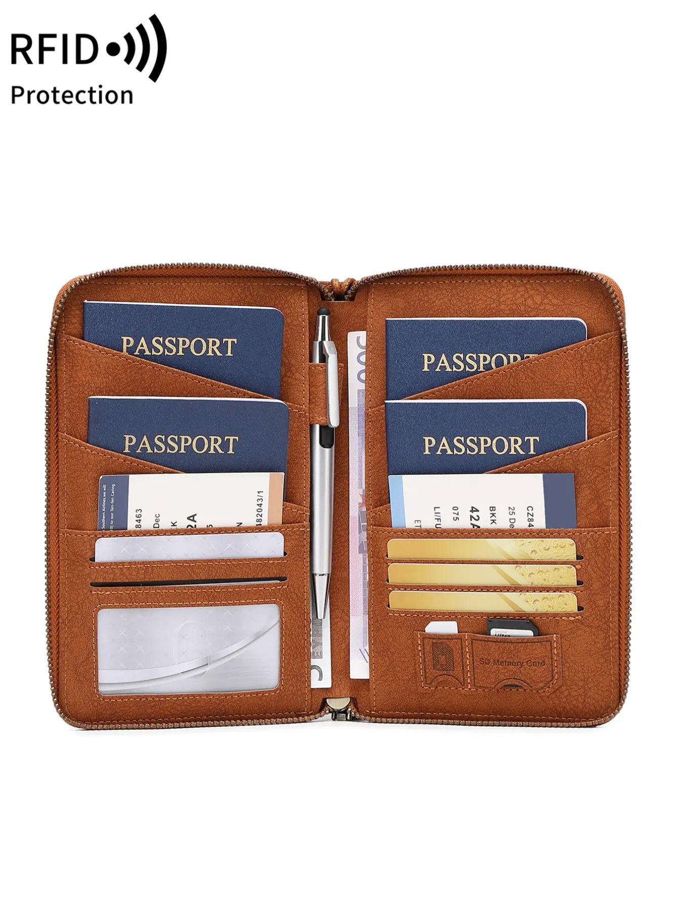 Large Family Passport Holder, Passport Cover, RFID Blocking Passport Sleeve Holds 5 Passports, Zipper Travel Wallet with Detachable Wrist Strap, Travel Ticket & Card Storage Bag, Ideal Valentine’s Day & Christmas Gift for Wife, Girlfriend