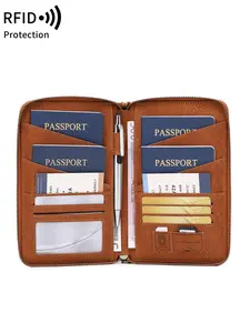 Large Family Multifunctional Passport Holder, RFID Anti-Theft Brush, Can Hold 5 Passports, Large Capacity, Zipper Long Passport Card Bag Wallet, Travel Ticket Card Document Storage Bag, Detachable Wristband, Valentine's Day, Christmas Gift, Ideal Gift