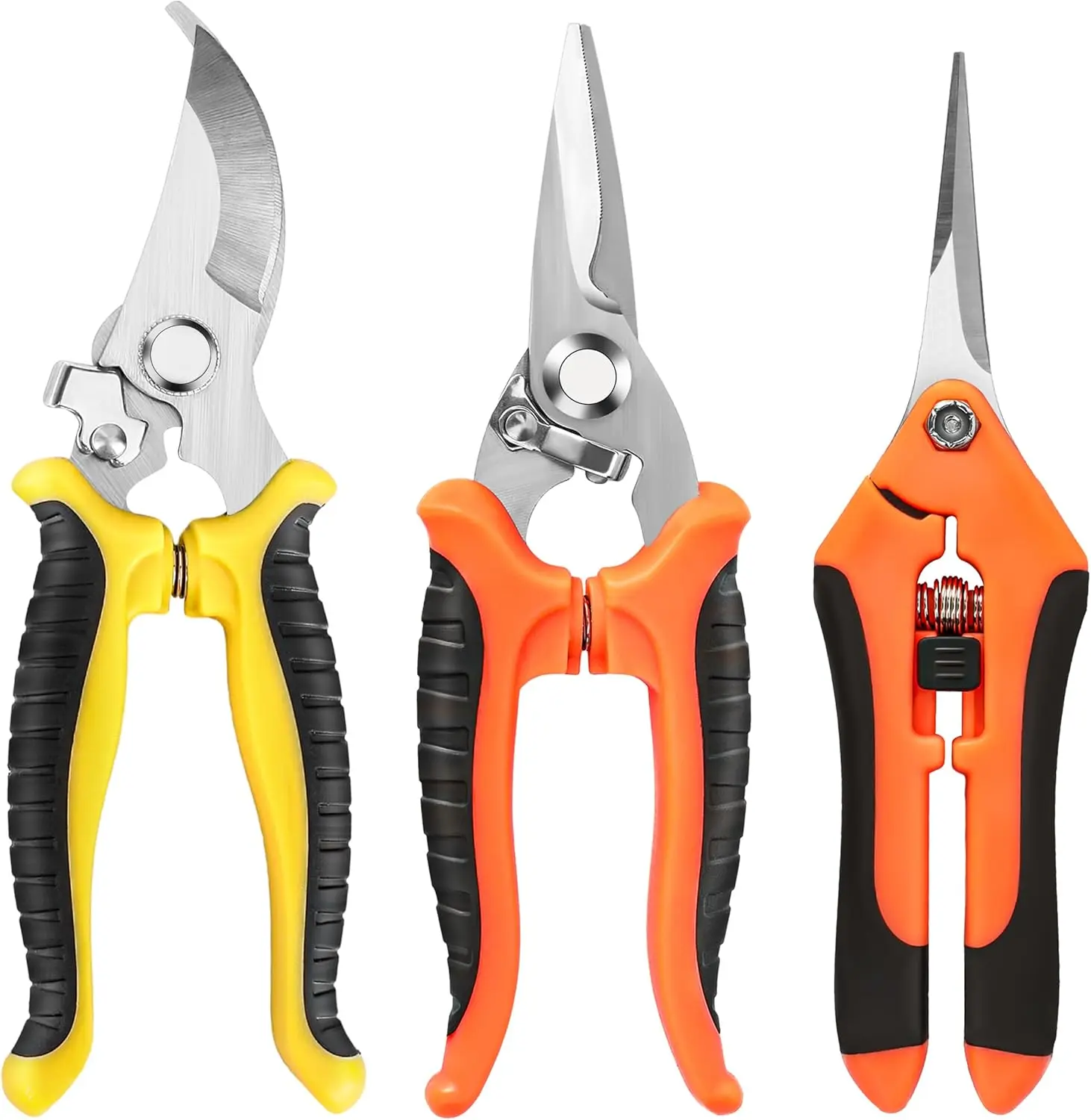 3 Pack Stainless Steel Garden Pruning Shears - Lock Mechanism, Non-Slip Handle, Ergonomic Design, Pruning Snips for Gardening Tools