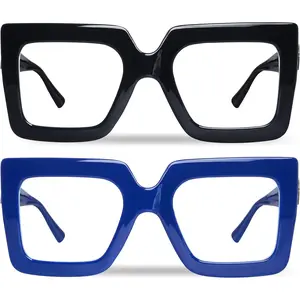 2PCS Oversized Square Blue Light Glasses Big Frame Computer Eyewear Thick Fashion Clear Glasses for Women