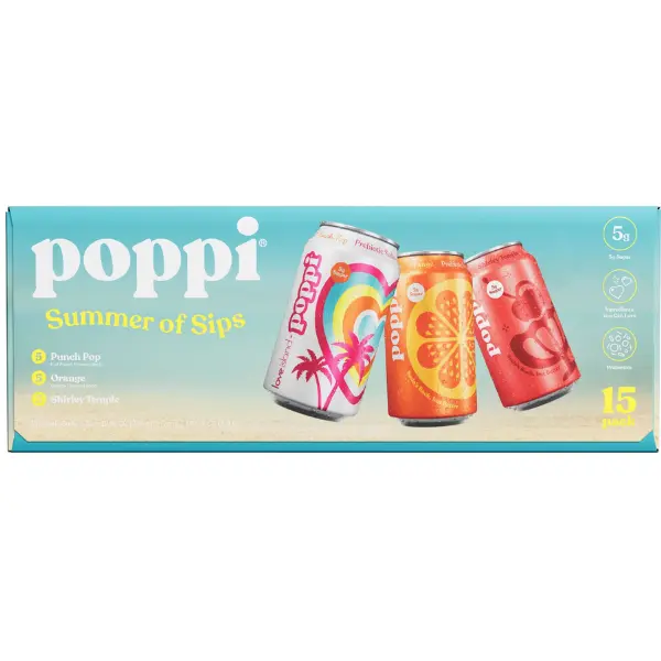 Poppi Summer of Sips Variety Pack (15-Pack) | Refreshing Prebiotic Soda