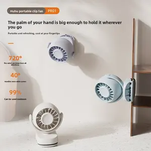 Huhu PR01 Compact Mini Clip-Hang Fan, Small Portable Desktop Cooler, Battery-Powered Rechargeable Multifunction Fan with 720° Wind Direction, 40° Curve Handling, Outdoor-Use Design for Home Office, Battery Powered Fan, Multifunction Rechargeable Fan