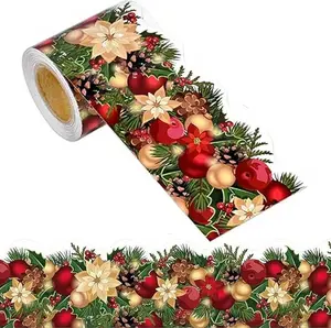 Festive Christmas Bulletin Board Borders with Poinsettia, Self-Adhesive Decorative Border Sticker, Ideal for Classroom Home Holiday Decor, Xmas Wall Door Window