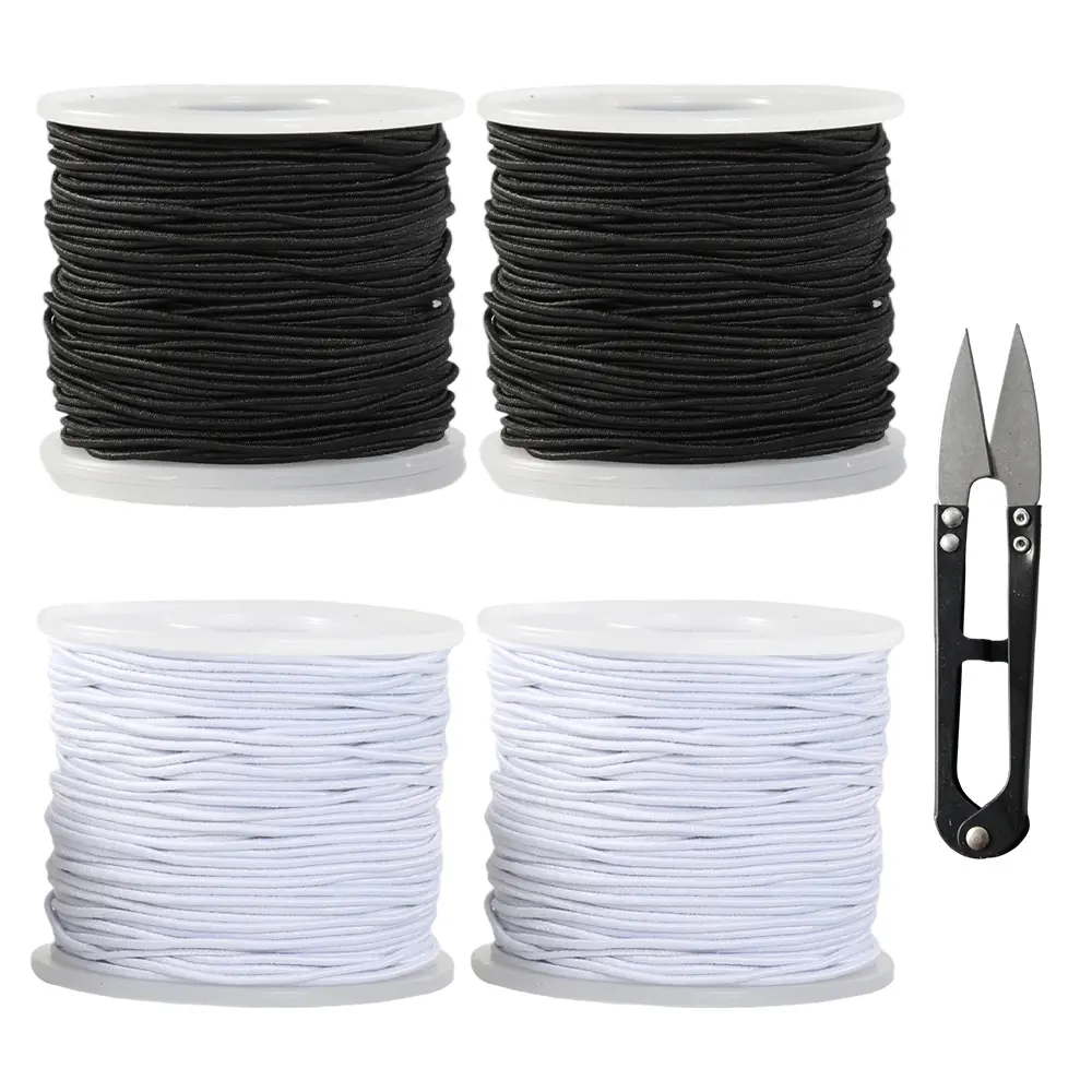 Elastic Rubber Cord Kit with Soft Fabric Coating - 4 Rolls 1mm Stretchable Bracelet Making String for DIY Jewelry Making, Sports & Outdoor Hat Accessories - Includes Beads, Scissors, Diy Craft Set