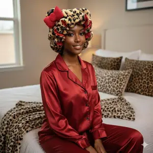 New leopard print plush 3D cat ear headband with bow, quick-dry hair turban, unisex sleeping hair wrap cap