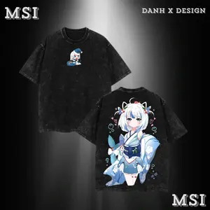 Gawr Gura | Hololive Washed Tee Hoodie Sweater Double Printed Ocean Song Graphic — For Dreamcore Fans, For Gift Drops That Sing Beneath Waves