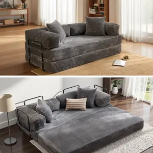 CAODOC 70"Oversized Boneless Couch, 5-in-1 Convertible Sleeper Sofa Bed, Deep Seat Corduroy Modular Floor Sofa, Foldable Pull-Out Couch for Living Room, No Assembly