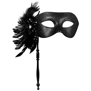 OIDEA Women's Venetian Feather Masquerade Mask with Stick - Lightweight, Comfortable Polyester Face Covering with Detachable Parts, Gift-Worthy Party Supplies & Accessories for Halloween, Wedding summerwins,summerwins