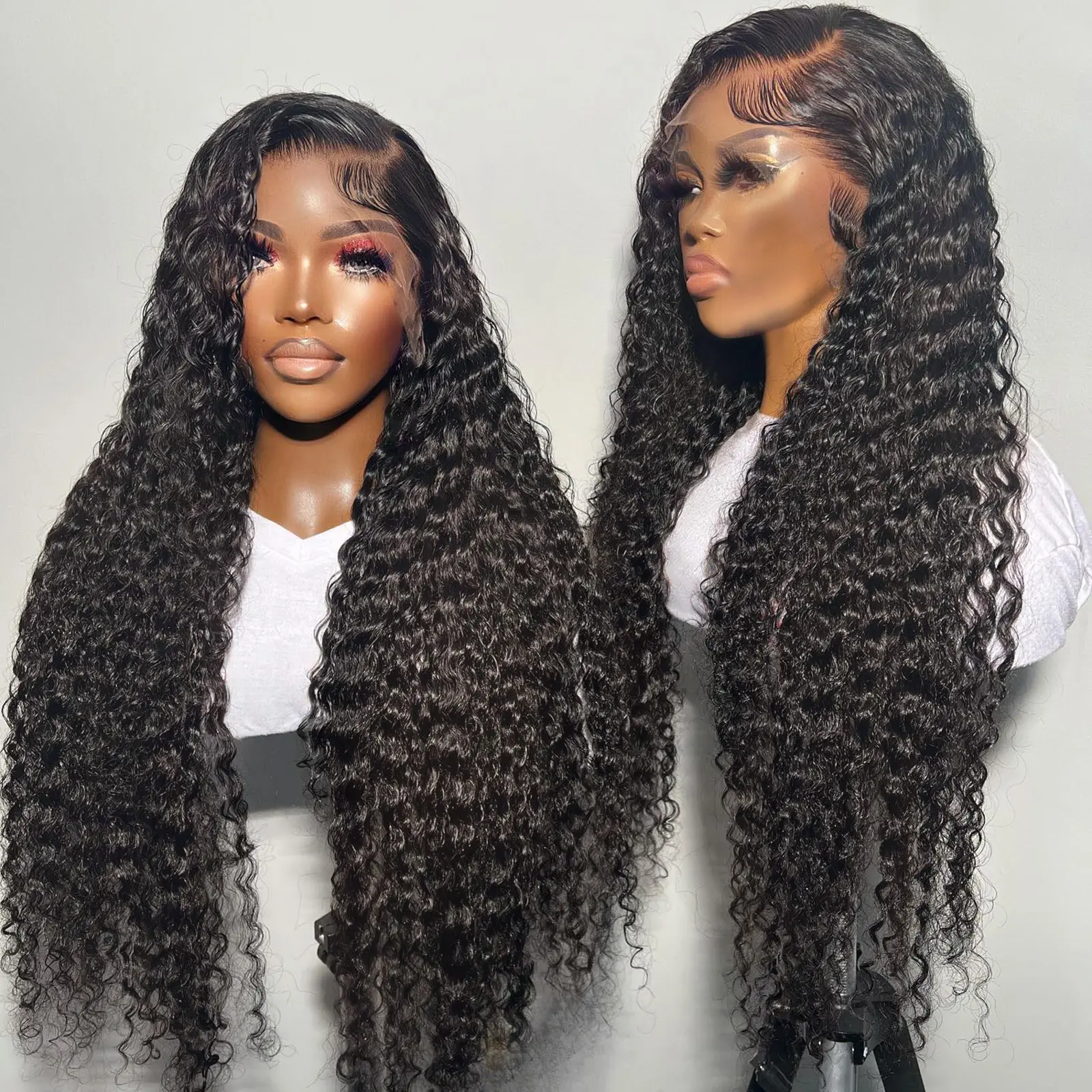 Jessica Hair Pre Plucked 180% Density Curly 13x4 Lace Front Wigs Human Hair HD Transparent Lace Wigs 12A Glueless Wigs Human Hair Wigs for Black Women Natural Hairline with Baby Hair