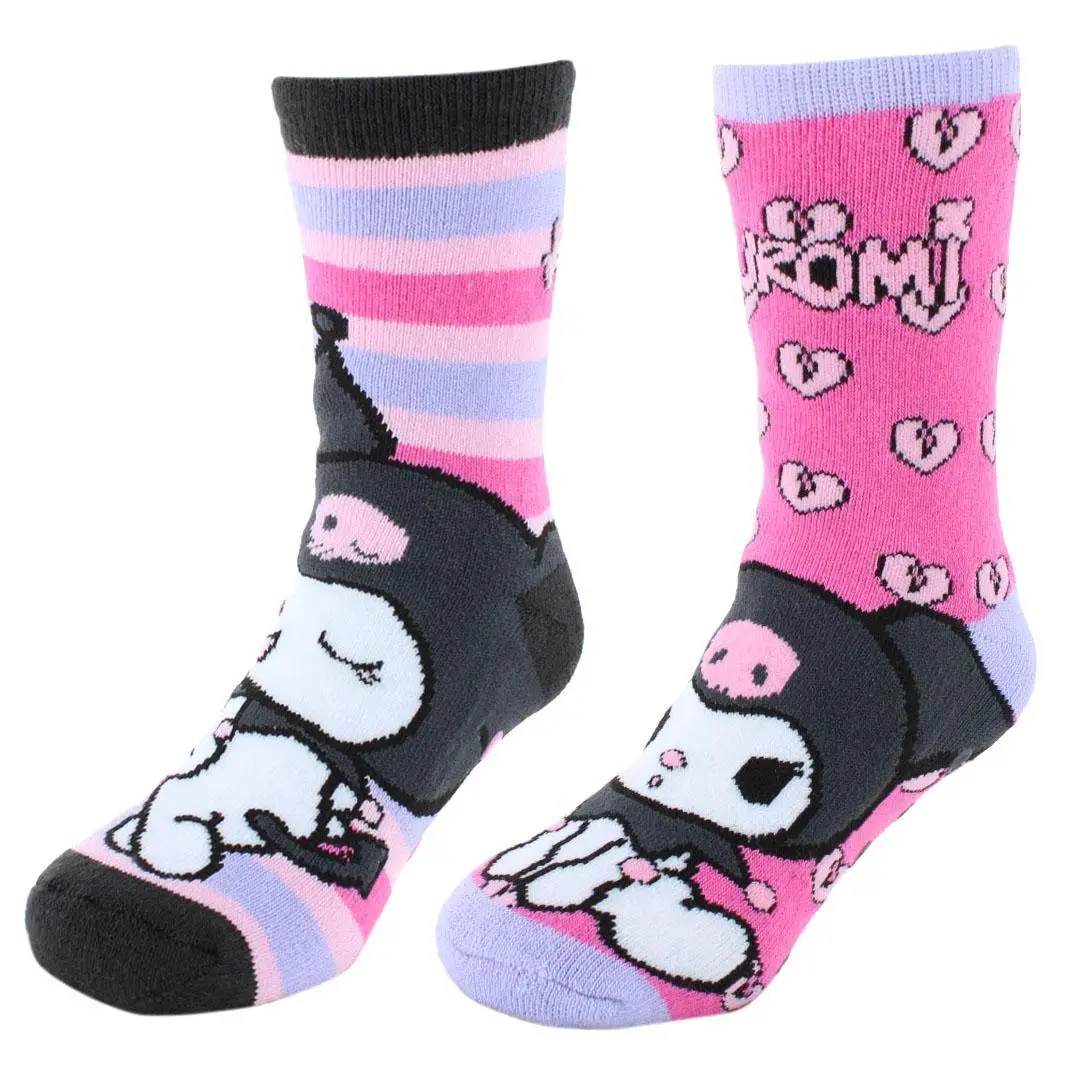 Textiel Trade Girl's Sanrio Hello Kitty Kuromi Non-Slip Socks (2 Pair), Crew Socks