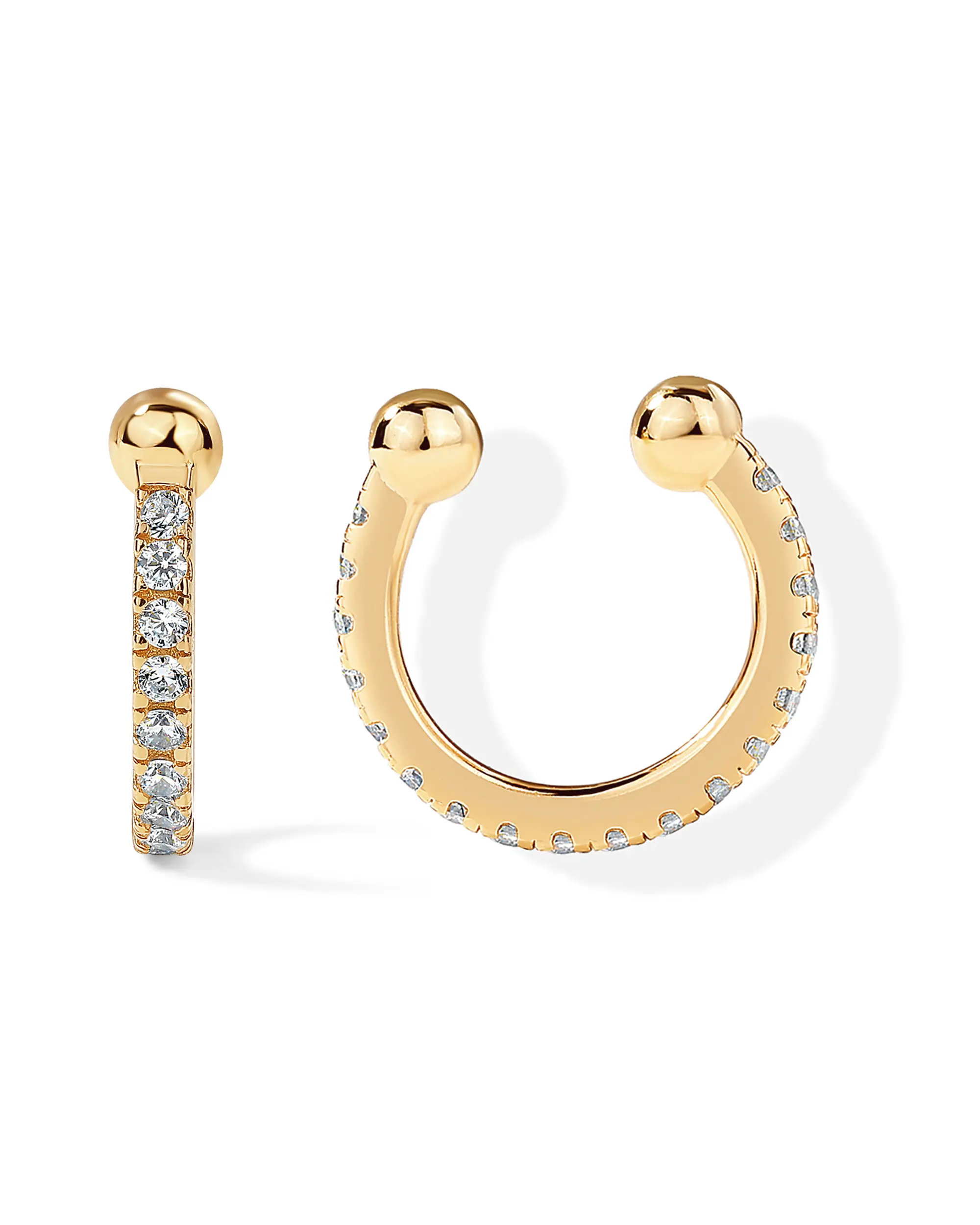 PAVOI 925 Sterling Silver 14K Gold Plated Cubic Zirconia Sparkling Round Huggie Ear Cuff Gold Earrings for Women | Clip On Cartilage