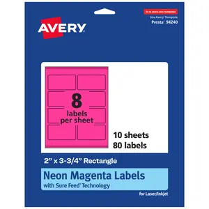 Avery Neon Magenta Paper Labels, 2" x 3.75" Rectangle