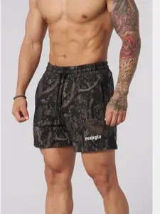 YoungLA Dark Tree Camo Gym Shorts for Men – Athletic Workout Training Shorts, Bodybuilding Fitness Running Shorts, Streetwear Muscle Fit