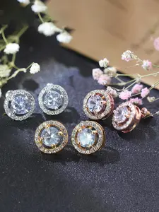 Fashion Round Zirconia Earrings, Round Cut Earrings, Artificial Gemstone Decorated Brilliant Stud Earrings, Fashion Jewelry Accessories for Women & Girls