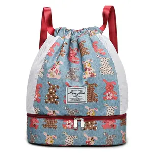 Drawstring Backpack with Separate Compartments for Dry Wet Items & Dedicated Shoe Compartment Ideal for Gym Swimming Beach Trips