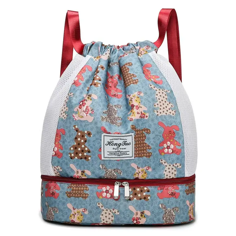 Drawstring Backpack with Separate Compartments for Dry Wet Items & Dedicated Shoe Compartment Ideal for Gym Swimming Beach Trips