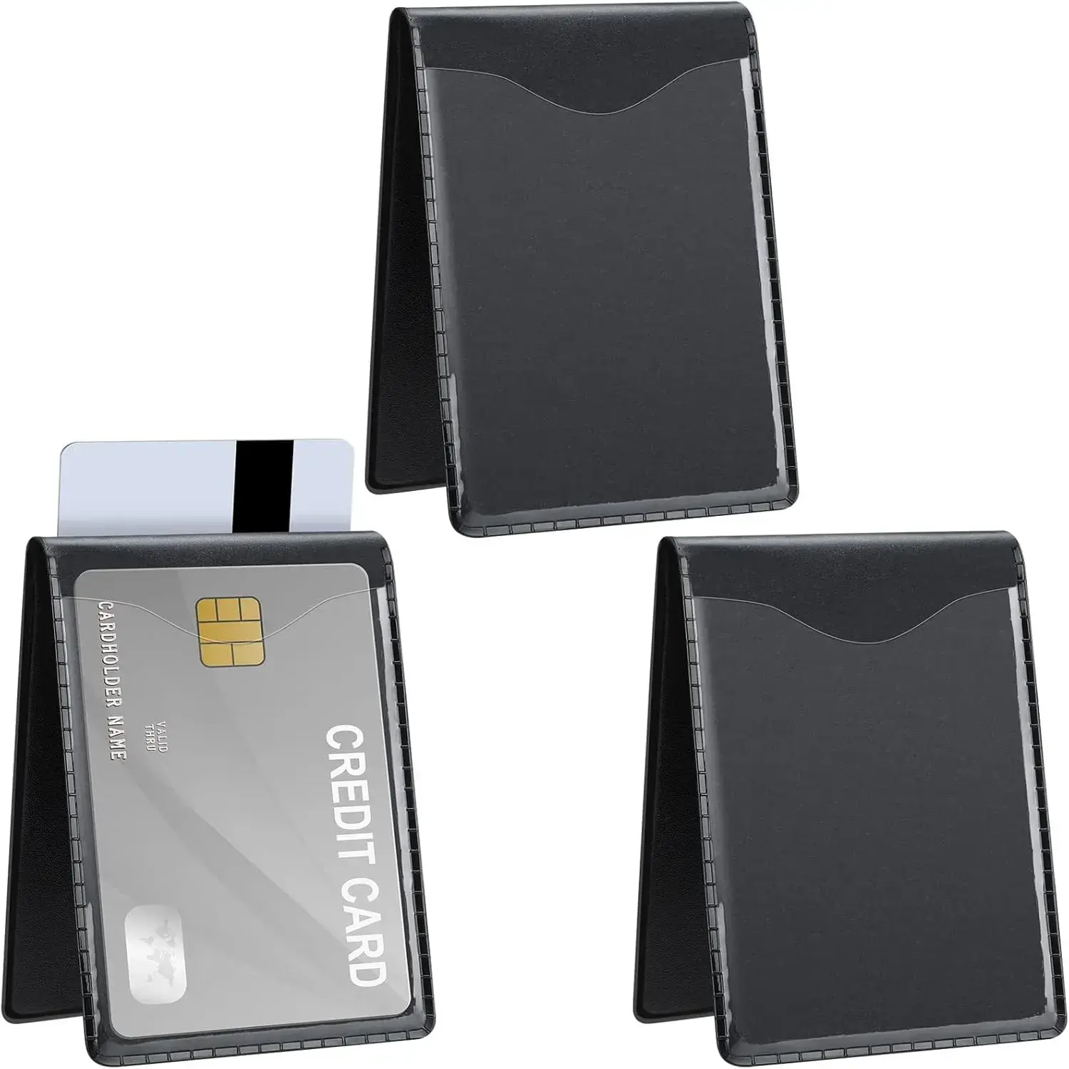 3 Pcs Black Heavy-Duty Magnetic ID Card Holder - Vertical Fold-Over Clasp Cover for Shirt Pocket, Belt - Office Workers, Drivers