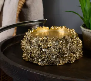 HomeWorx by Slatkin & Co. Soft Antiqued Gold Sculpted Floral Pedestal