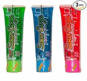 Ooze Tube Sour Ooze Tubes, Oozing Delicious Flavor, - 1 Watermelon, 1 Strawberry, 1 Blue Raspberry, 4oz (3 Pack)